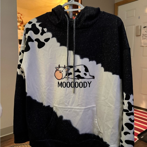 SHEIN Tops - SHEIN Black and White Cow Print Hoodie